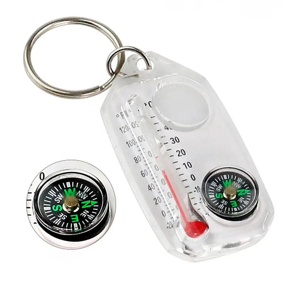 Mini Compass Thermometer Keychain