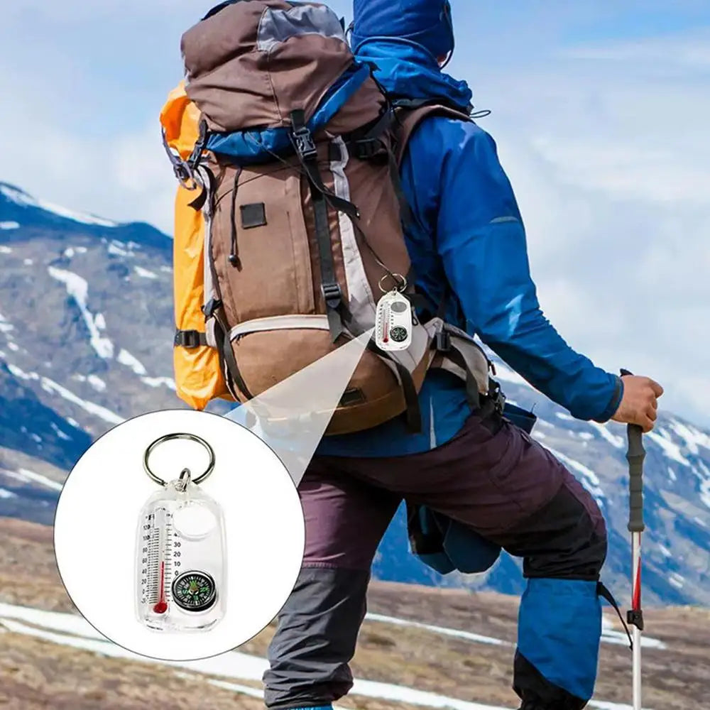 Mini Compass Thermometer Keychain