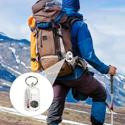Mini Compass Thermometer Keychain